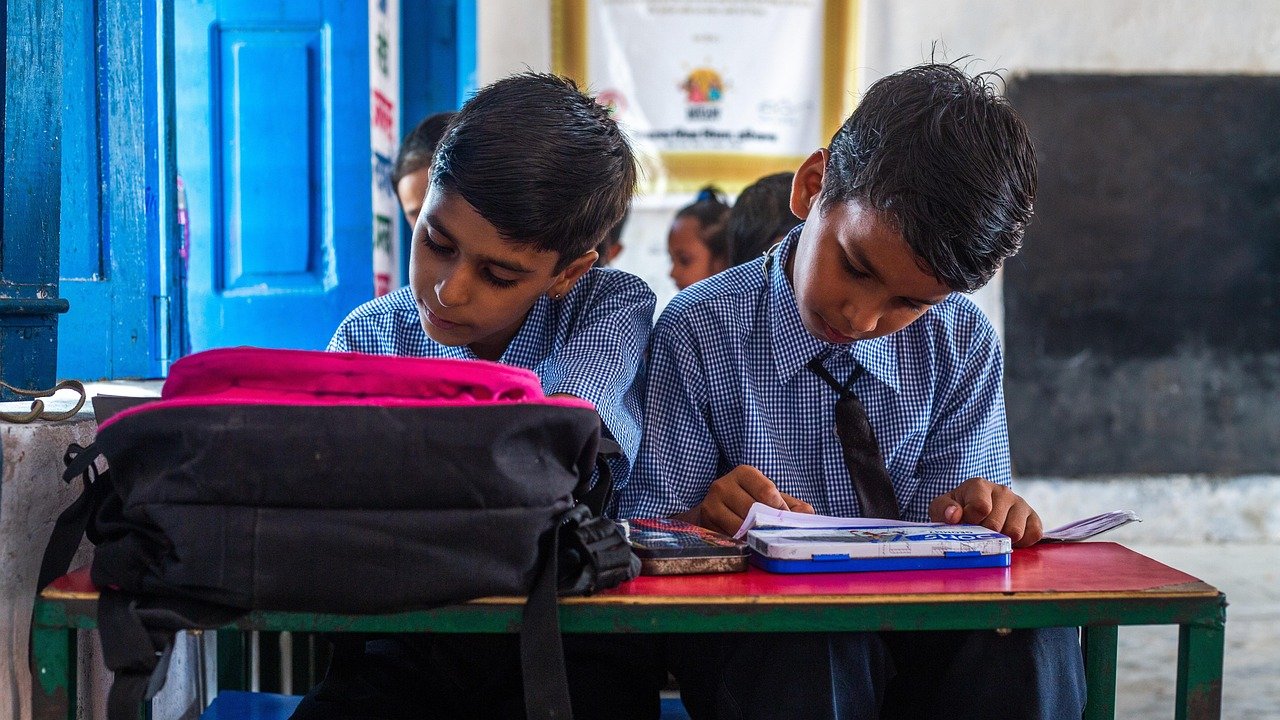 Students studying together in a classroom